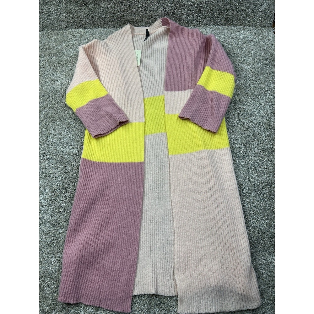 NWT Francesca's Pink and Yellow Color‎ Block Long Cardigan Size Large